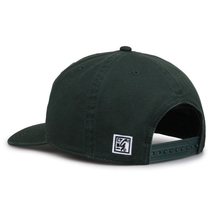 Michigan State Spartans Original Heritage Bar Snapback in dark green, rear view showing adjustable snapback closure