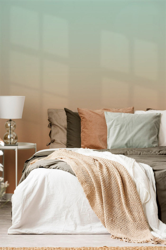 Minty Peach wallpaper in a bedroom