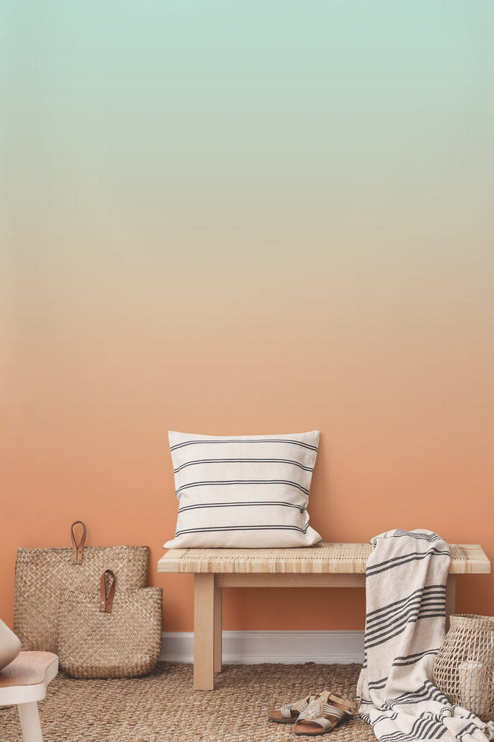 Minty Peach wallpaper in a room