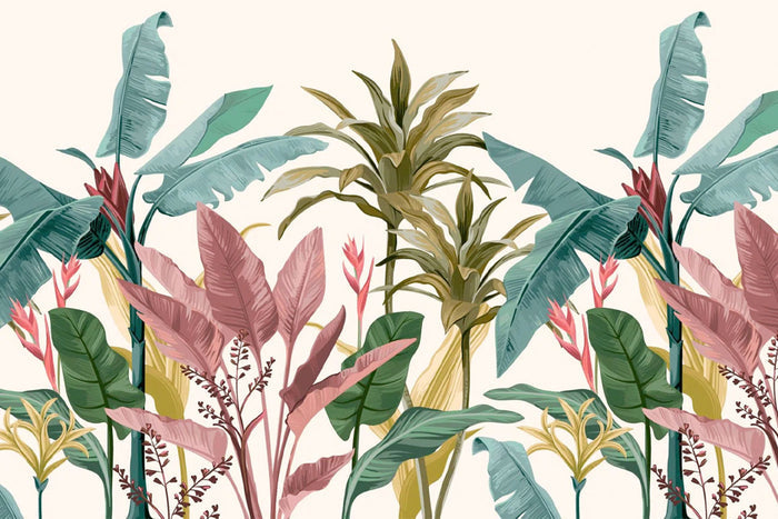 Mixed Tropical Banana Leaves Wall Mural