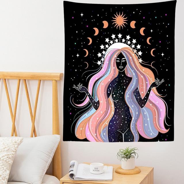 Moon Phases Tapestry Rainbow Girl