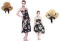 Mother Daughter Matching Dress and Hat Set in Hibiscus Black