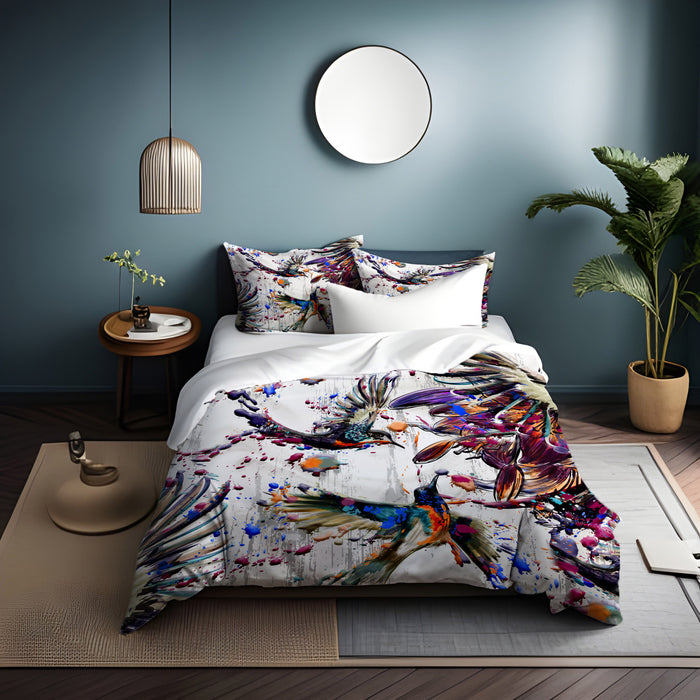 Multicolor Abstract Birds Paint Splash Pattern Duvet Cover