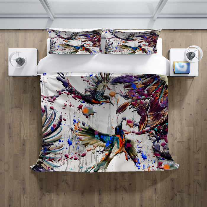 Multicolor Abstract Birds Paint Splash Pattern Duvet Cover