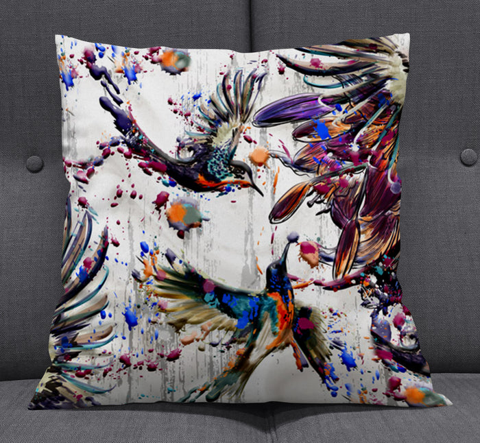 Multicolor Abstract Birds Paint Splash Pattern Throw Pillow Cover
