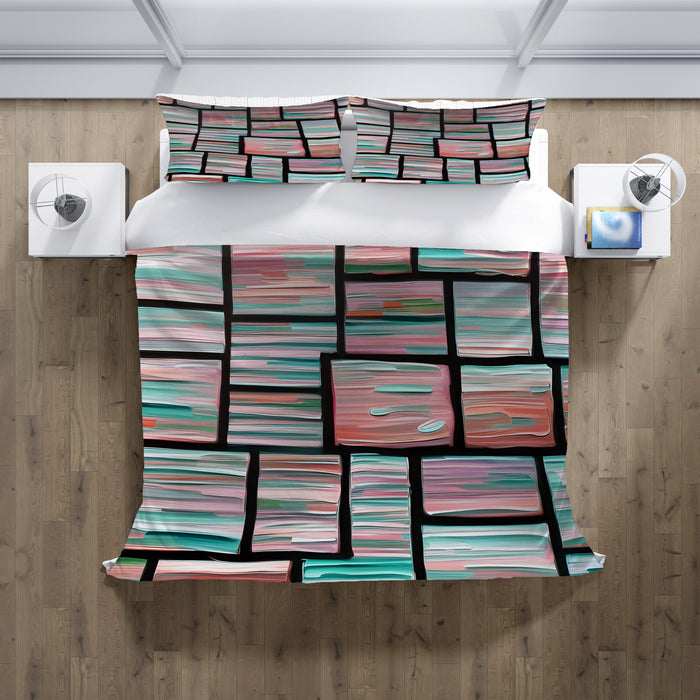 Multicolor Brick Tile Geometric Pattern Duvet Cover