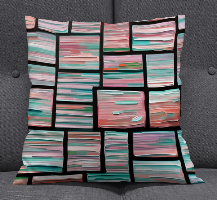 Multicolor Brick Tile Geometric Pattern Throw Pillow Cover