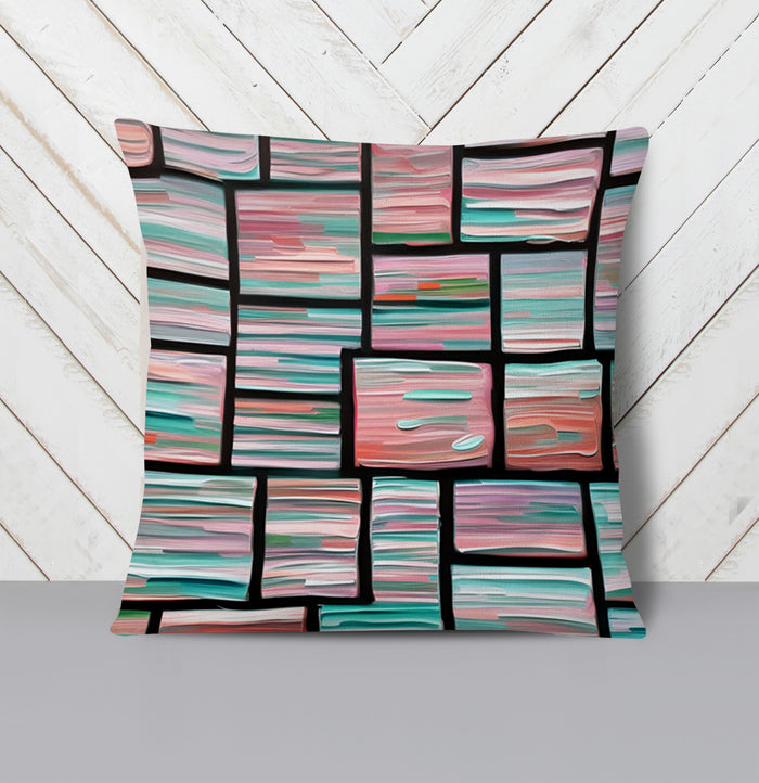Multicolor Brick Tile Geometric Pattern Throw Pillow Cover