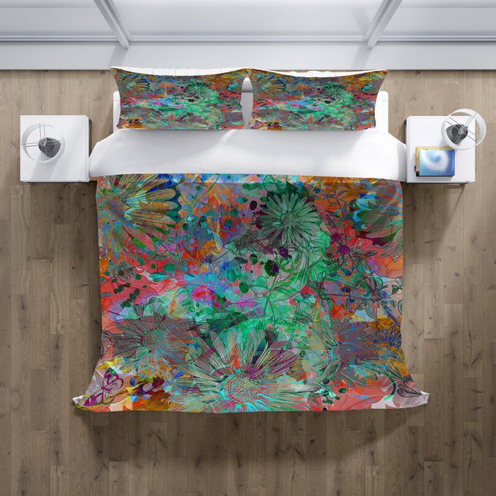 Multicolor Paint Splatter Floral Abstract Pattern Duvet Cover