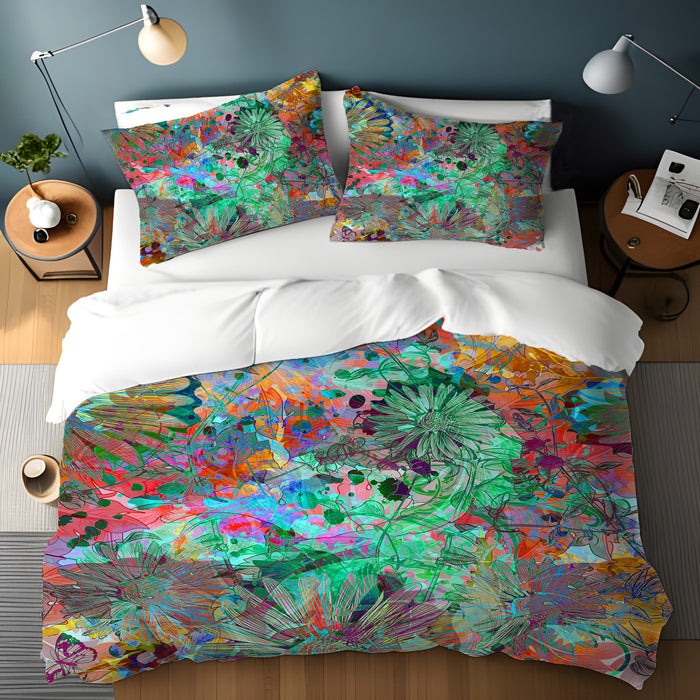 Multicolor Paint Splatter Floral Abstract Pattern Duvet Cover