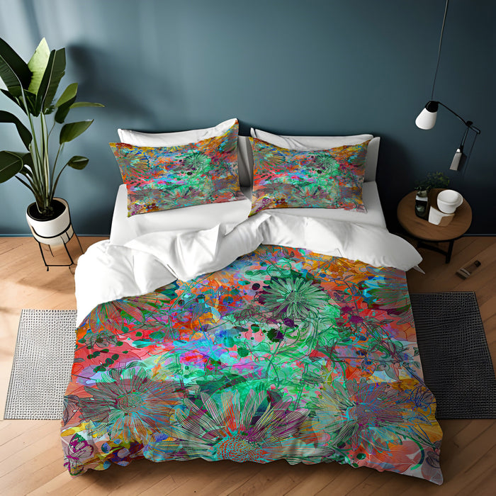 Multicolor Paint Splatter Floral Abstract Pattern Duvet Cover