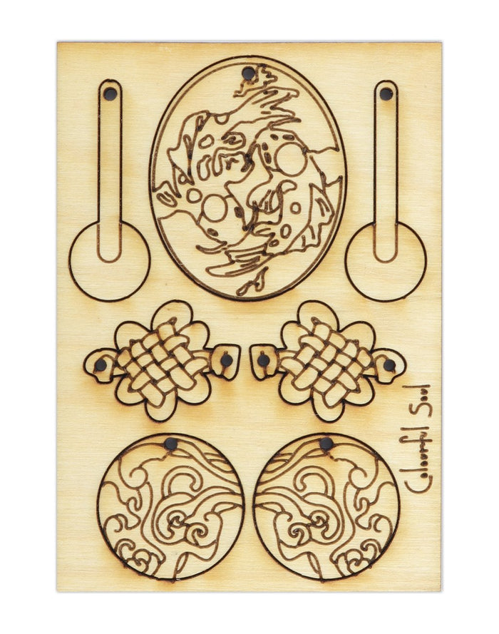 Wooden die cut with whimsical designs