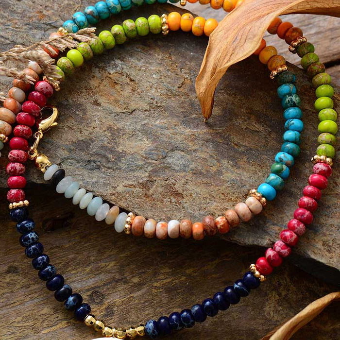 Natural 7 Chakras Jasper Beads Necklace with Moon Pendant