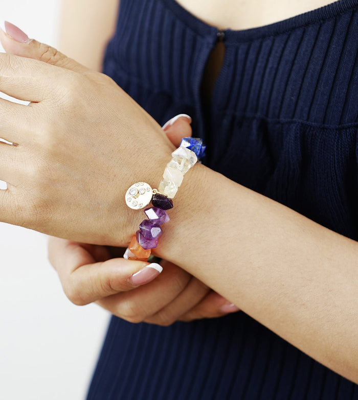 Natural 7 Chakras Stones & Moon Charm Bracelet