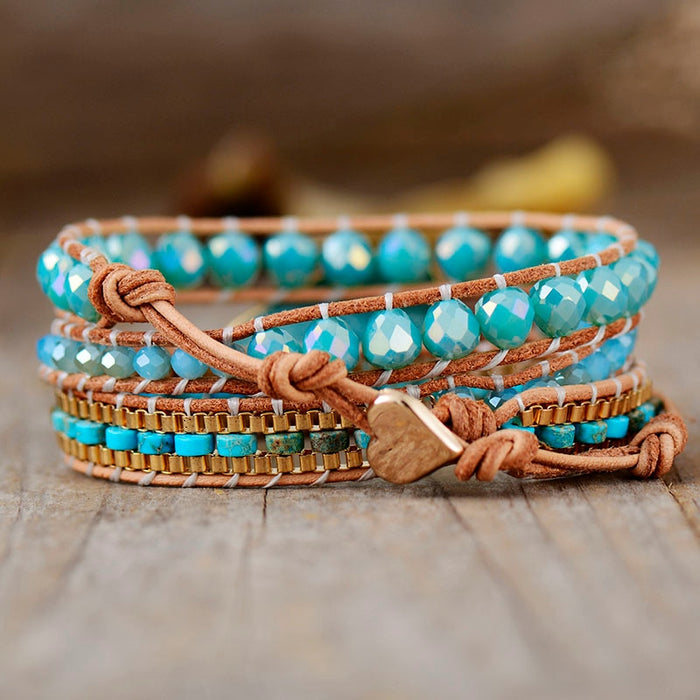 Natural Amazonite & Jasper Leather Wrap Bracelet