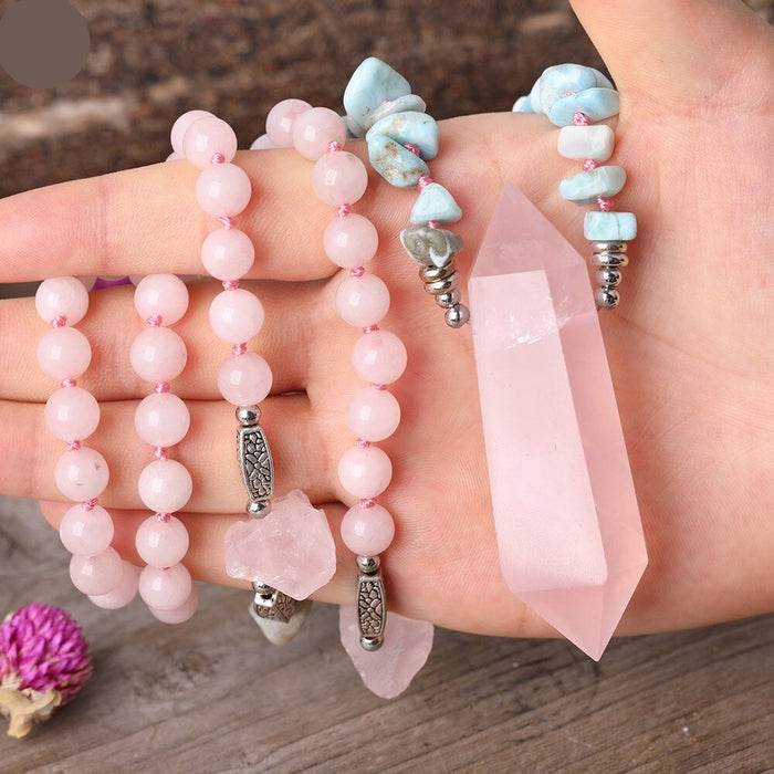 Natural Amazonite & Rose Quartz Double Pointed Pendant Necklace