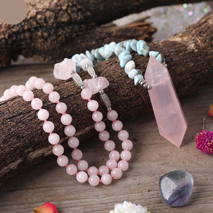 Natural Amazonite & Rose Quartz Double Pointed Pendant Necklace