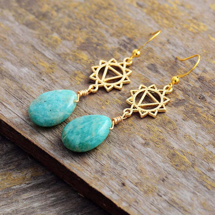 Natural Amazonite Solar Plexus Pendant Earrings