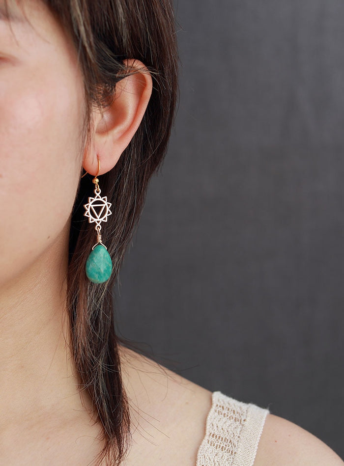 Natural Amazonite Solar Plexus Pendant Earrings