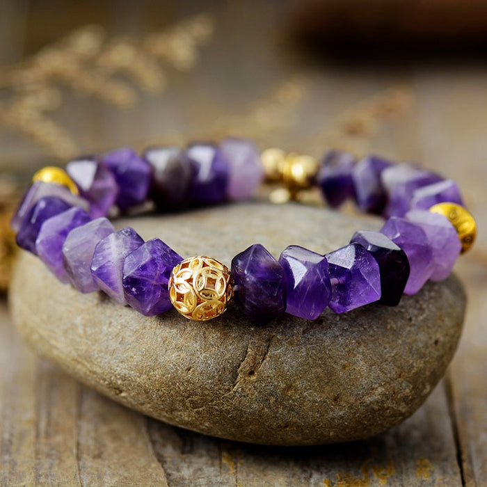 Natural Amethyst /  Lapis Lazuli / African Turquoise Beads with Charm Bracelet