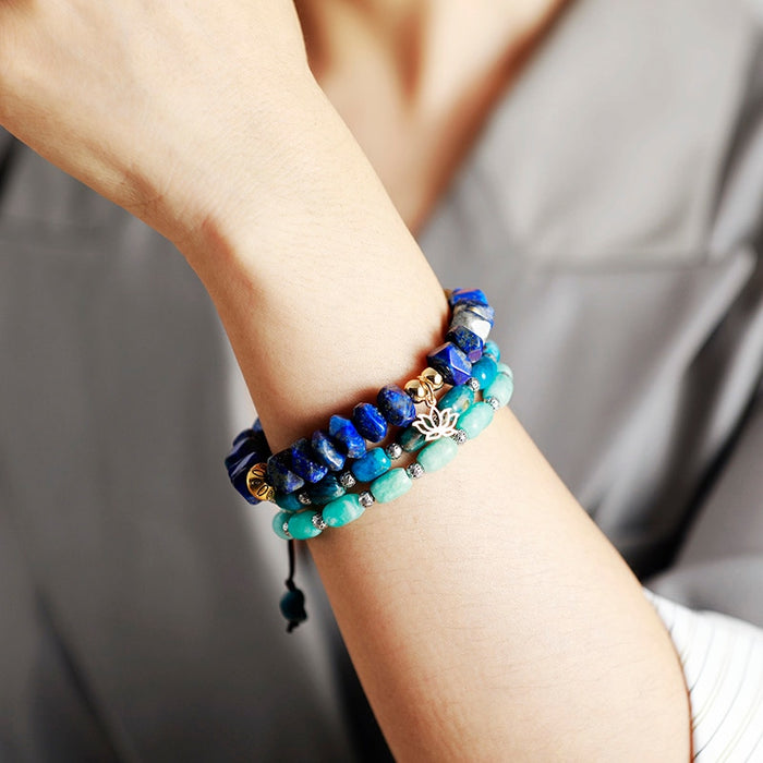 Natural Amethyst /  Lapis Lazuli / African Turquoise Beads with Charm Bracelet