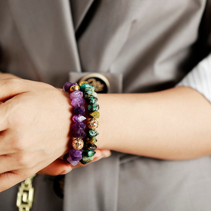 Natural Amethyst /  Lapis Lazuli / African Turquoise Beads with Charm Bracelet