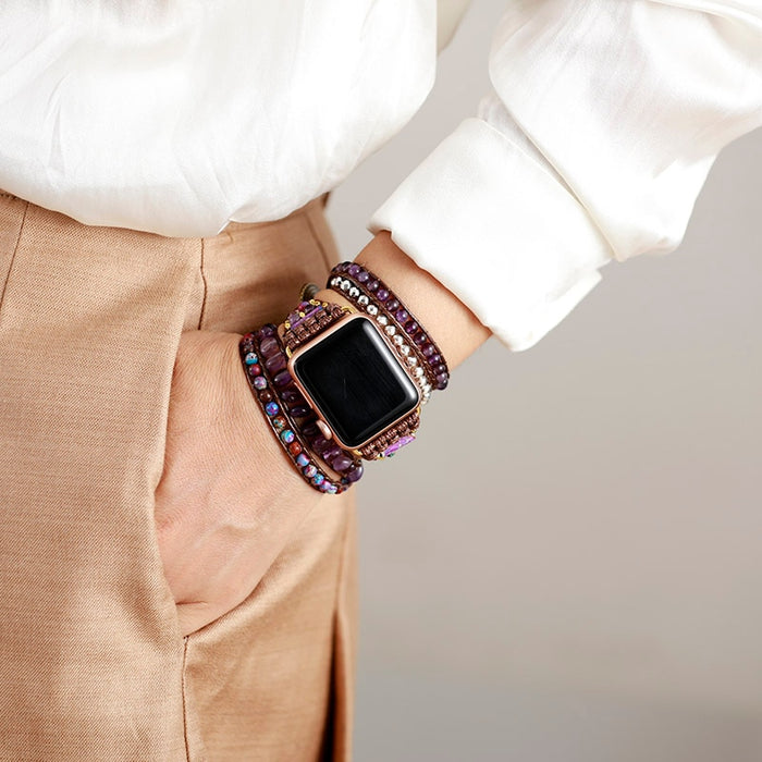 Natural Amethyst & Purple Jasper Smartwatch Band
