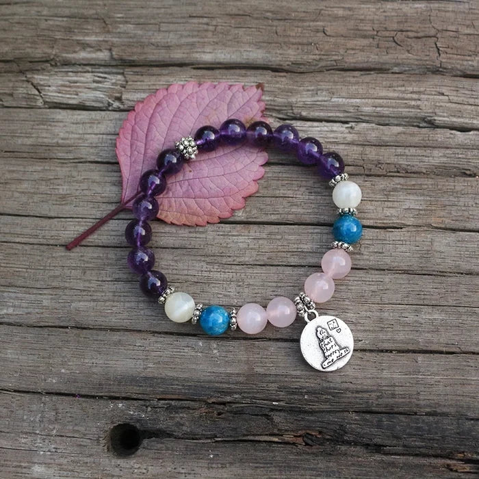 Natural Amethyst, Rose Quartz, Apatite & Moonstone Bracelet