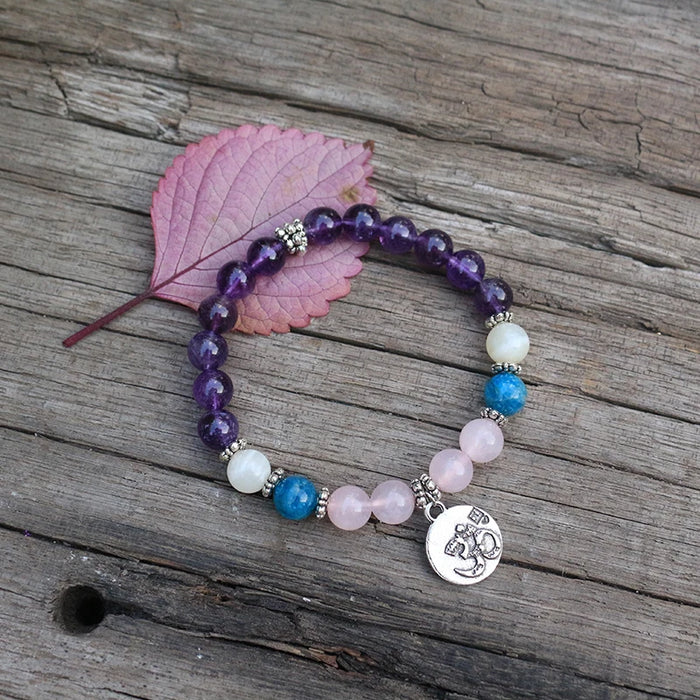Natural Amethyst, Rose Quartz, Apatite & Moonstone Bracelet