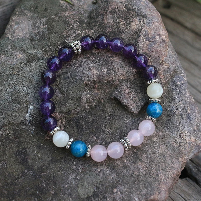 Natural Amethyst, Rose Quartz, Apatite & Moonstone Bracelet