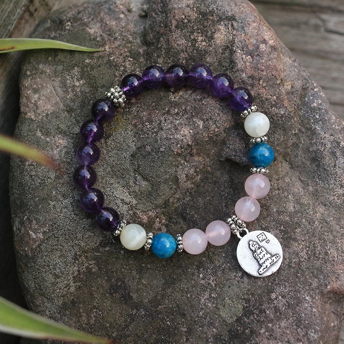 Natural Amethyst, Rose Quartz, Apatite & Moonstone Bracelet