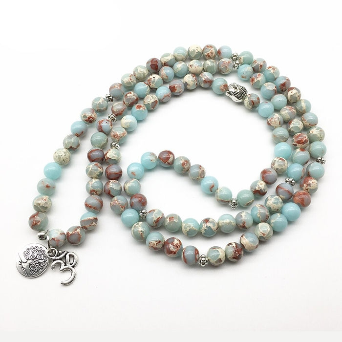 Natural Aqua Terra Jasper 108 Mala Beads Necklace / Bracelet