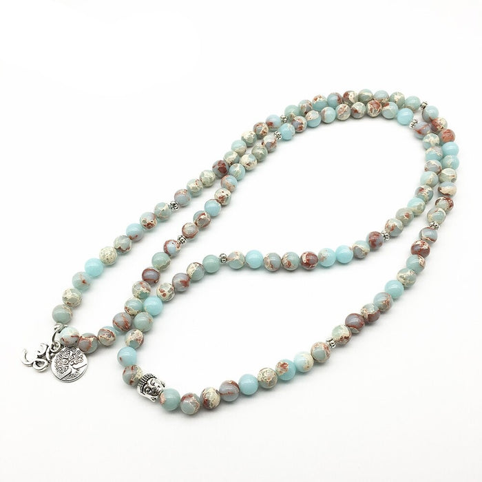 Natural Aqua Terra Jasper 108 Mala Beads Necklace / Bracelet
