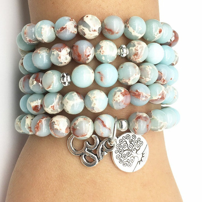 Natural Aqua Terra Jasper 108 Mala Beads Necklace / Bracelet