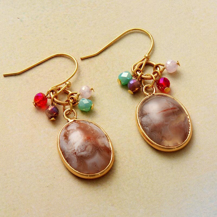 Natural Cherry Blossom Agate Drop Earrings