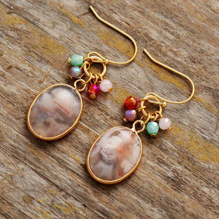 Natural Cherry Blossom Agate Drop Earrings