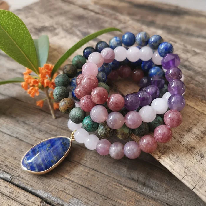Natural "Cosmic Harmony" Crystals 108 Beads Mala Set