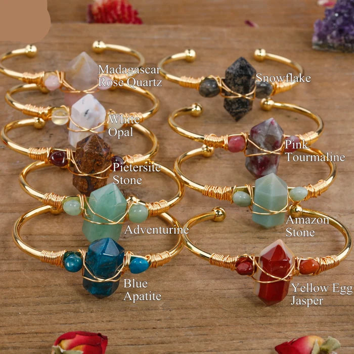 Natural Gemstone Double-Point Wand Cuff Bracelet