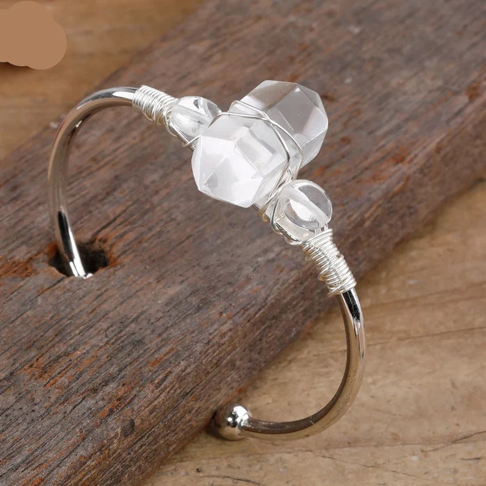 Natural Gemstone Double-Point Wand Cuff Bracelet