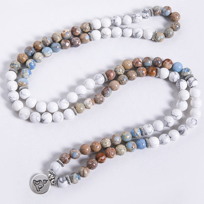 Natural Howlite & Imperial Jasper 108 Mala Beads Necklace / Bracelet
