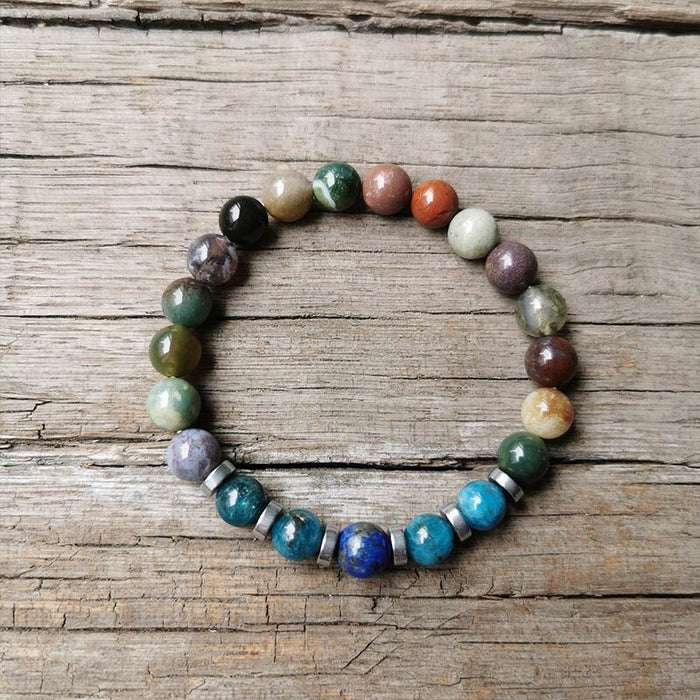 Natural Indian Agate, Apatite & Lapis Lazuli 108 Beads Mala