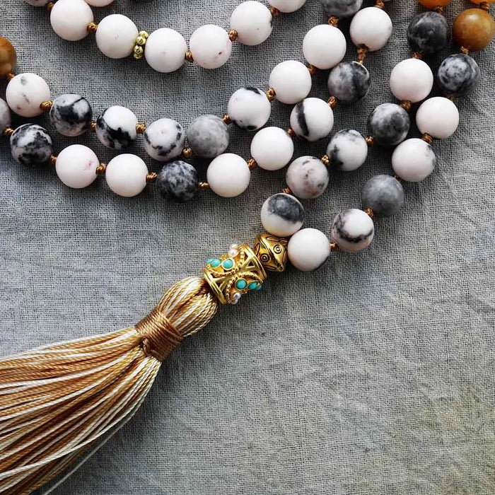 Natural Jasper & Jade 108 Beads Tibetan Mala Necklace