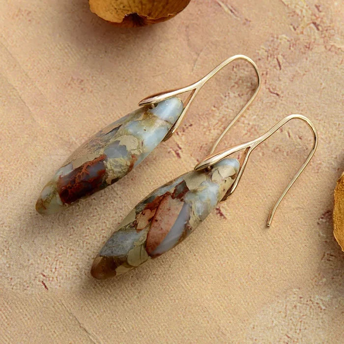 Natural Jasper Leaf Earrings