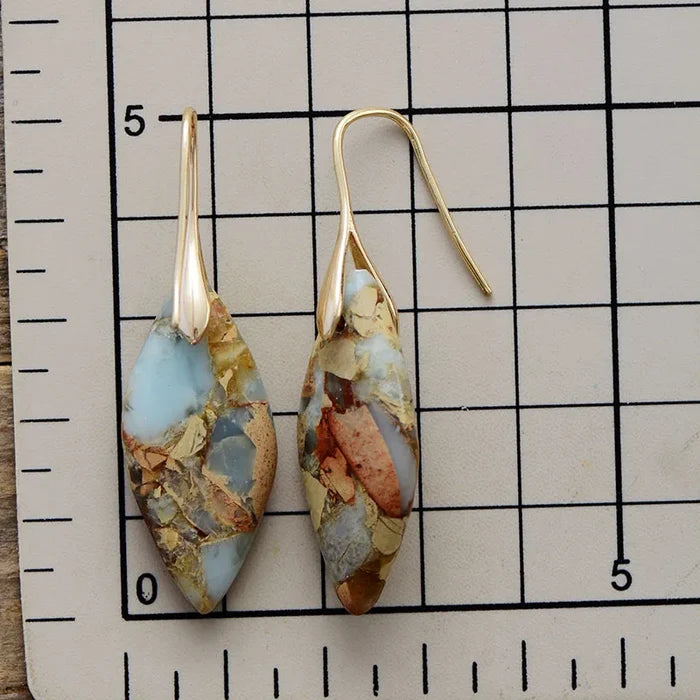 Natural Jasper Leaf Earrings