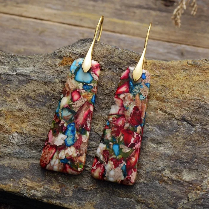Natural Jasper Pyramidal Earrings
