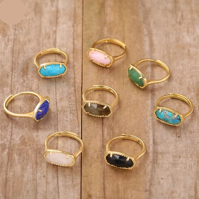 Natural Lapis Lazuli & Rhinestones Ring