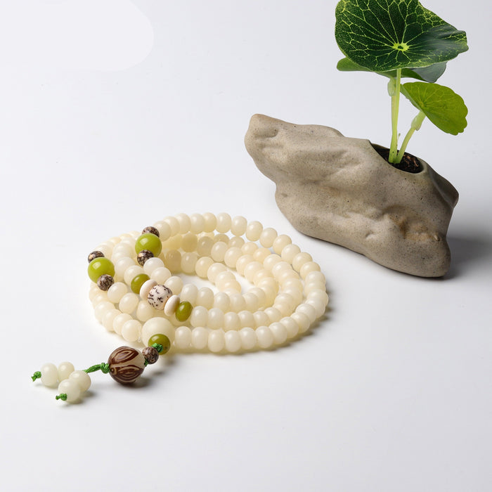 Natural Lotus Seeds, Bodhi Seeds & Tagua Nuts Tibetan Buddhist Necklace