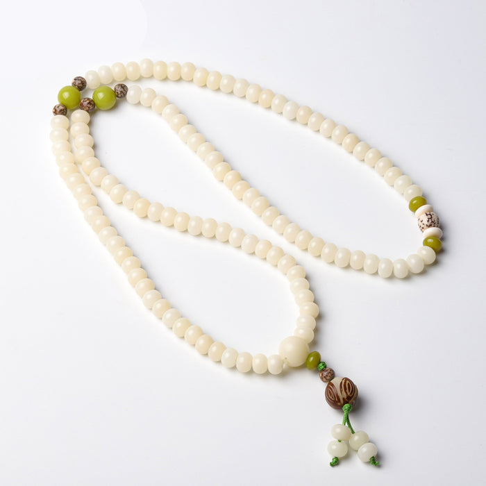 Natural Lotus Seeds, Bodhi Seeds & Tagua Nuts Tibetan Buddhist Necklace