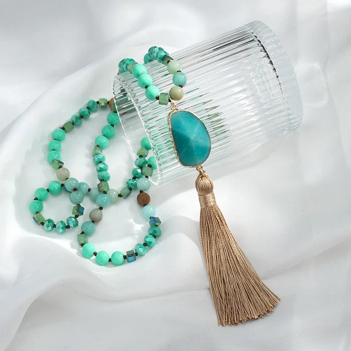 Natural Mixed Gemstones Tasseled Necklace