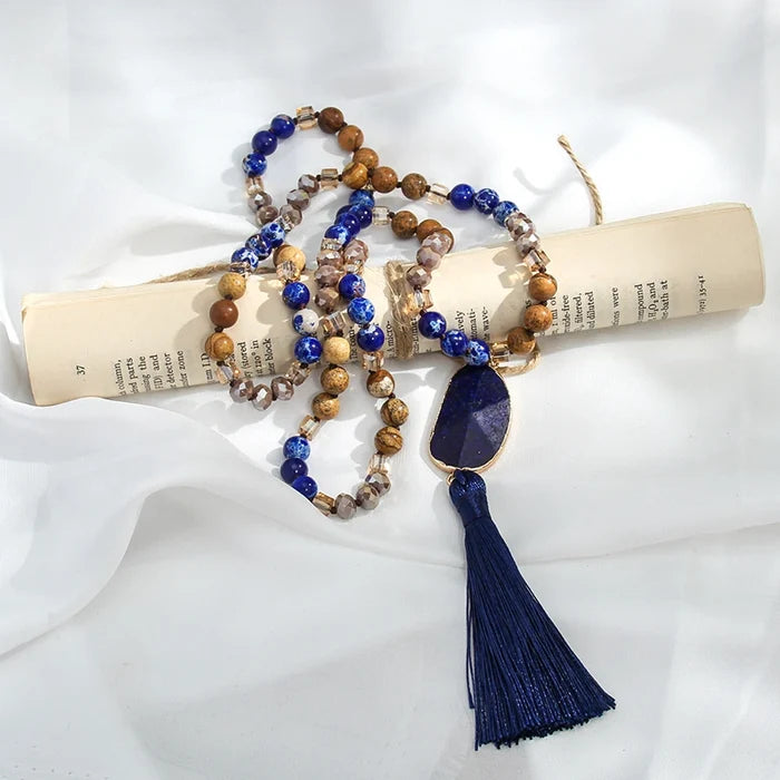 Natural Mixed Gemstones Tasseled Necklace